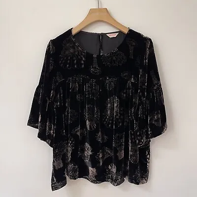 Gorman Top Size  14 Velvet Silk Blend Cactus Flowers Black Brown • $64.50