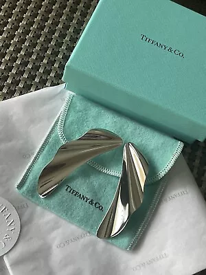 Tiffany & Co Silver Elsa Peretti Wave High Tide Earrings Rare Size Medium • $850