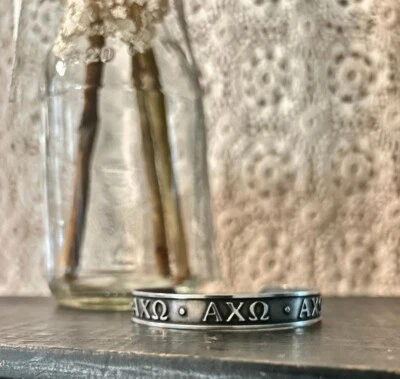 Vintage Silver Alpha Chi Omega Fraternity Cuff Bracelet • $40