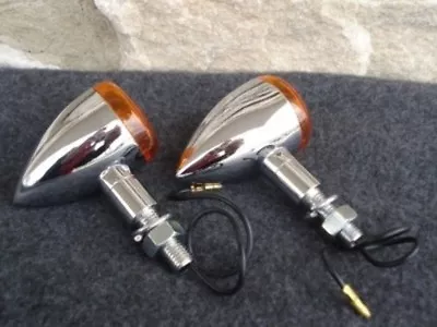 Surplus Chrome Bullet Amber Mini Turn Signal Pair  For Harley Chopper • $54.95