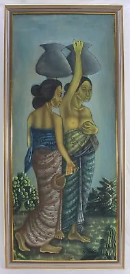 BALI UBUD Painting Nude Two Women Signed SUNAWA 1950's Balinese Nude Painting • $371.51