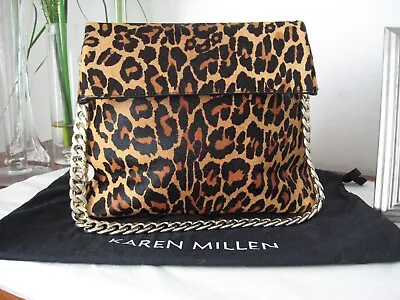 £64.95 • Buy Karen Millen!! Large Leopard 100% Cow Leather Kensington Gold Chain Strap S/bag