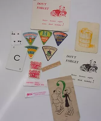 Vtg 14 Pieces Of Ephemera Cheese Labels Cards Stamps Booklet Don’t Forget Papers • $1.99