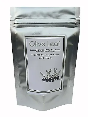 Olive Leaf Extract 12500mg Capsules 40% Oleuropein High Strength Vegan Capsules • £4.99