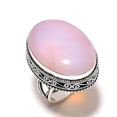 Natural Pink Opal Gemstone Handmade 925 Sterling Silver Jewelry Ring Size 9 T090 • $9.99