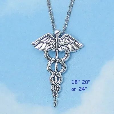 Silver Caduceus Necklace Hypoallergenic Medical Nurse 07057 Charm Land • $8.99