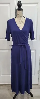 NICOLE MILLER NY NWT Navy Blue Slinky V-Neck Belted Midi Dress Size Medium • $37