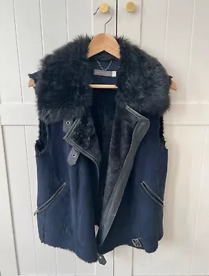 Mint Velvet Gorgeous Navy Blue Faux Fur Gilet UK14 VGC • £20