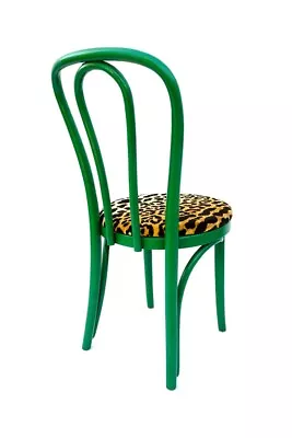 Vintage Thonet Green Bentwood & Rattan Chair With Leopard Velvet Cushion • $275