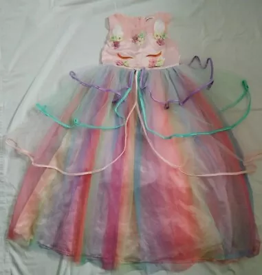 Beautiful Rainbow Unicorn Dressing Up Dress With 2 Unicorn Head Bands • £15.99