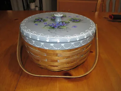 Vintage Round Woven Slat BasketHand Painted Wooden Lid & Handle9  Diamater • $7