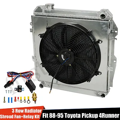 3 Row Radiator+Shroud Fan+Thermostat Relay For 1988-1995 Toyota 4Runner Pickup • $159.88