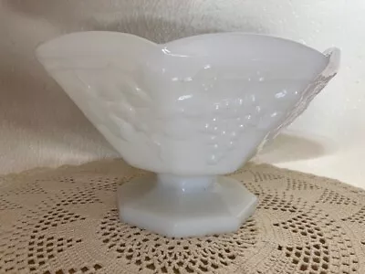 Vintage Anchor Hocking  White Milk Glass Pedestal Fruit Bowl Grape Pattern • $30