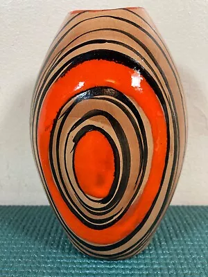 Stunning Alvino Bagni  Mid Century 6  Orange/black Ceramic Gloss Pottery Vase • $75