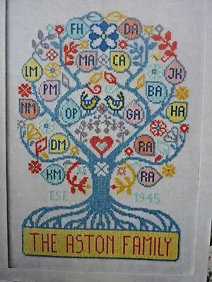 7371]X Stitch Chart-Family Tree Hearts Leaves Birds Full Alphabet • £1.50