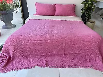 100% Cotton Muslin Throw Blanket 4 Layers Bedspread Muslin Bed Cover  Fuchsia • $60