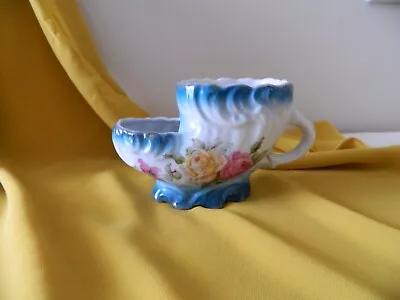 Vintage Shaving Mug White & Blue Floral  Pink & Yellow Roses Print • $20