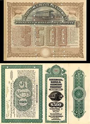 Hestonville Mantua And Fairmount Passenger Railroad Co. - 1894 $500 Railroad Bo • $275