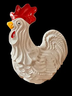 Vintage McCoy Rooster Chicken Ceramic Cookie Jar White Body Red Crest • $35