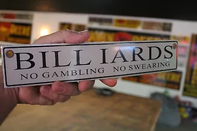 Billiards No Gambling No Swearing Porcelain Metal Sign Pool Hall Vegas Cue 8ball • $55