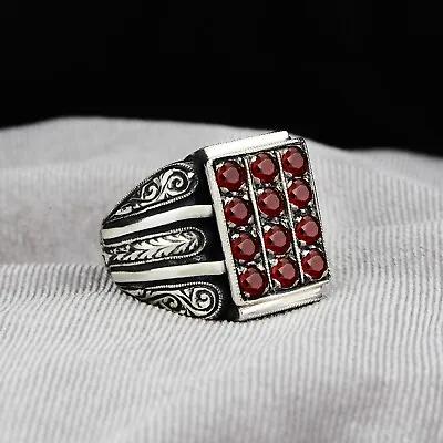 Silver Ruby Stone Ring Mens Hand Engraved Silver Ring Engraved Silver Ring • $145