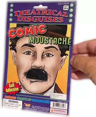 CHARLIE CHAPLIN COMIC MUSTACHE Men Black Facial Hair Costume Funny Clown Furry • $7.89