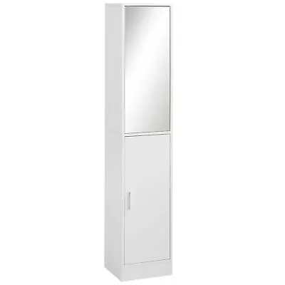 Kleankin Tall Mirrored Bathroom Cabinet Tallboy Unit W/Adjustable Shelf White • £68.99