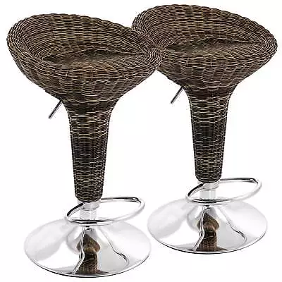 Elama 2 Piece Adjustable Backless Wicker Bar Stool In Brown With Chrome Base • $199.99