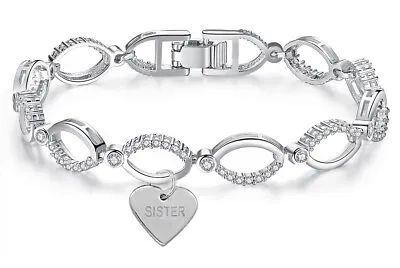 £11.96 • Buy Swarovski® Bracelet Personalised Crystals Sister Engraved Jewellery Silver Gift
