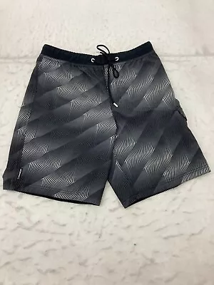 Speedo Swim Shorts Mens 34 Wavy Zebra Gray Drawstring Elastic Waist Pocket • $6.49