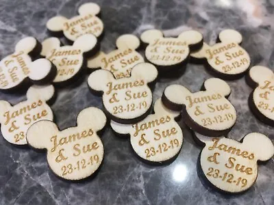 £4.75 • Buy Personalised Disney Wooden Engraved Mickey Mouse Ears Scatter Wedding  Favours