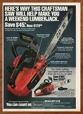 1981 Craftsman Chainsaw Vintage Print Ad/Poster Tools Man Cave Wall Art 80s • $14.99