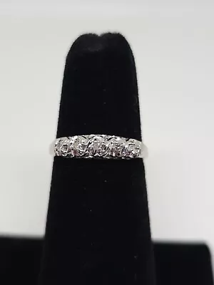 Vintage 14k White Gold Natural Single Cut Diamond Wedding Band Size 6.25 SI1 H • $399.99