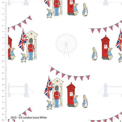 Crafts Fabrics Peter Rabbit London Eye Bus Park Snow Sky 100% Cotton Fabric Kids • £3.99