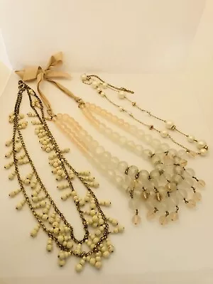 J Crew Necklace Lot Of 3 Necklaces Double Strand Single Strand Crystal Beads Tie • $8.99