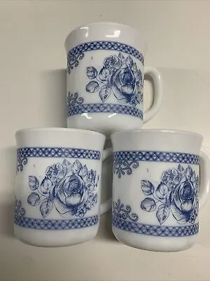 $25 • Buy 3 Arcopal France Honorine Pattern Coffee Cup Mug 3 1/2  H Blue Flowers Roses