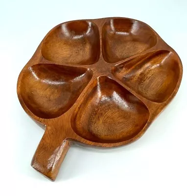 Vtg Oak Leaf Shaped Wood Platter Divided Wooden Nut/Cracker/Cheese Serving Tray  • $22.93