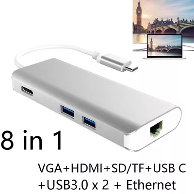 Type C To HDMI TV VGA Card Reader USB HUB Ethernet Adapter For Macbook Laptop PC • $39.93