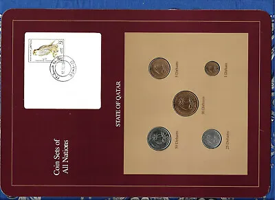 Coin Sets Of All Nations Qatar W/card 1973-1990 UNC 50 Dirhams 1990 Falcon Stamp • $19.89