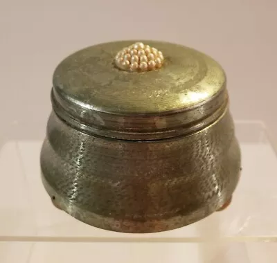 Vintage Metal Vanity Powder Puff Music Box Faux Pearl Design  • $46.84