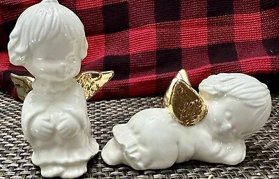 Vintage Ceramic Golden Winged Angels Set Of 2 • $16
