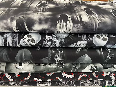 Timeless Treasures Wicked Cotton Fabric By 1/4M* Or Panel Gothic Halloween Skull • £0.99