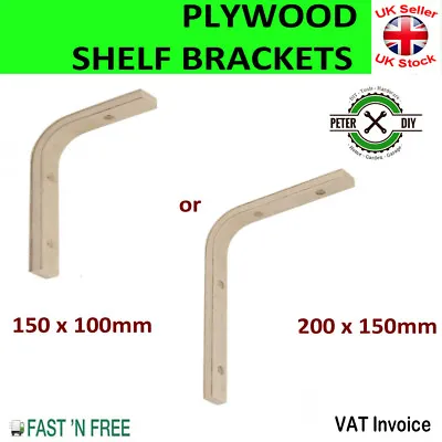 £4.47 • Buy Wooden Plywood Shelf Supports Brackets Beech 2 Sizes 150x100mm Or 200x150mm