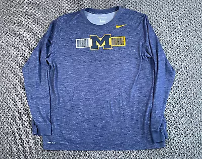 Nike Michigan Wolverines Dri Fit T-Shirt Adult XL Marled Blue Long Sleeves • $25