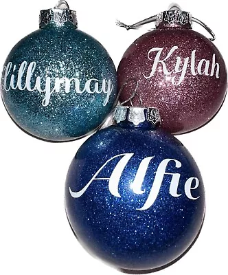 Personalised Glitter Christmas Bauble Keepsake Bauble Tree Decoration Xmas Gift • £8.99