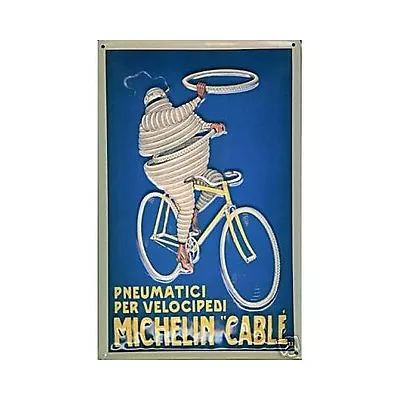 Michelin Man On Bike Embossed Steel Sign  300mm X 200mm (hi) REDUCED!! • £14.99