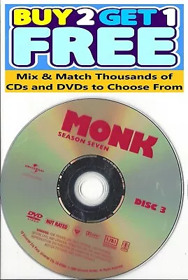 Monk (DVD) Seventh Season 7 Disc 3 Replacement Disc U.S. Issue Single Disc Only • $3.99