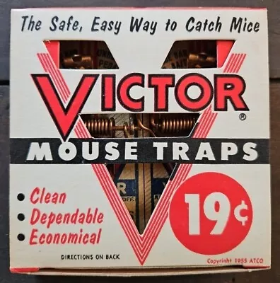 VICTOR 2 Pack VINTAGE Mouse Traps 19 Cent Box 1955 ATCO Animal Trap Co Lititz Pa • $18.95