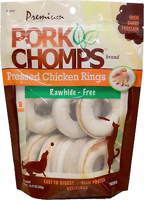 Pressed Pork Skin Dog Chews 2.5-Inch Rings Real Chicken 8 Count • $20.11