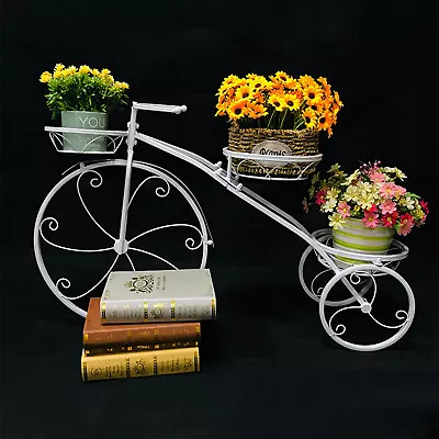 Bicycle Plant Stand Wrought Iron Tricycle Planter Home Garden Patio Decor 3-Tier • $15.20